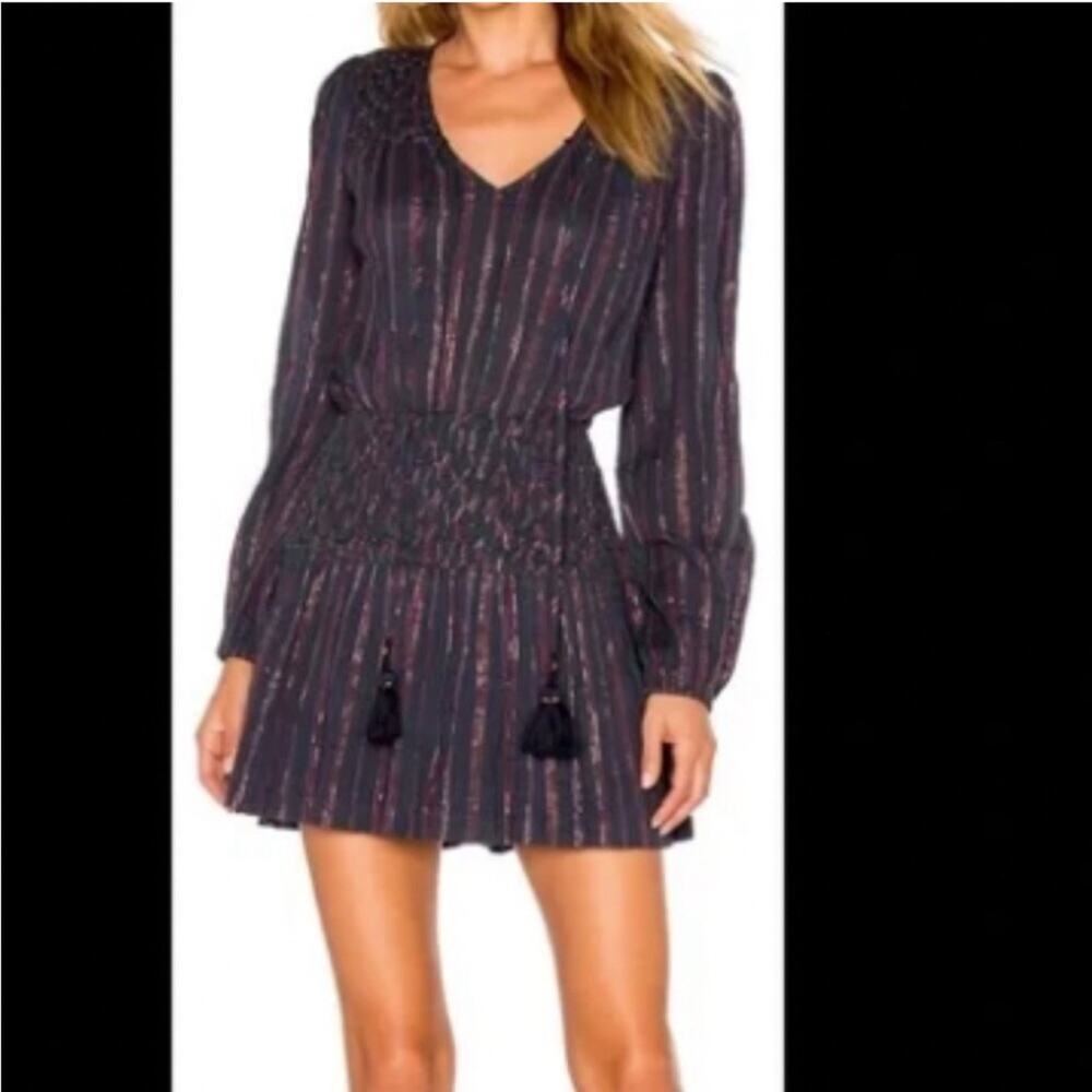 Tularosa Nina dark blue maroon metallic gauze smocked dress size Extra‎ Small XS